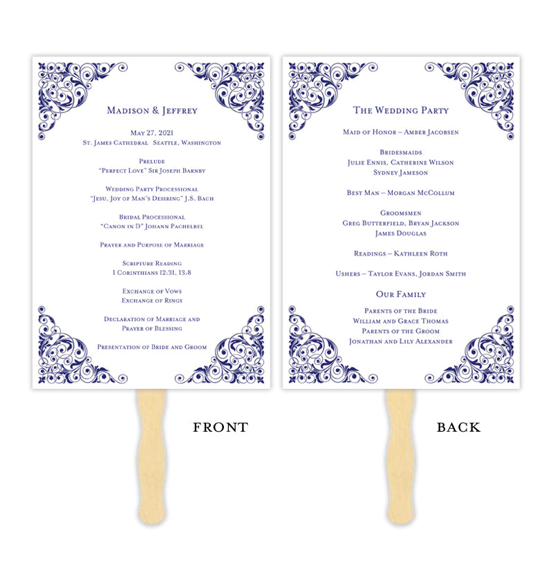 Wedding Program Fan Isabella Navy Wedding Template Shop