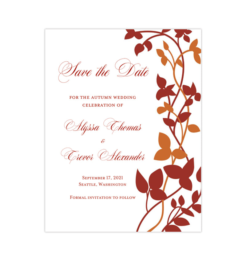 Wedding Save The Date Cards Forever Entwined Fall Deep Red Burnt