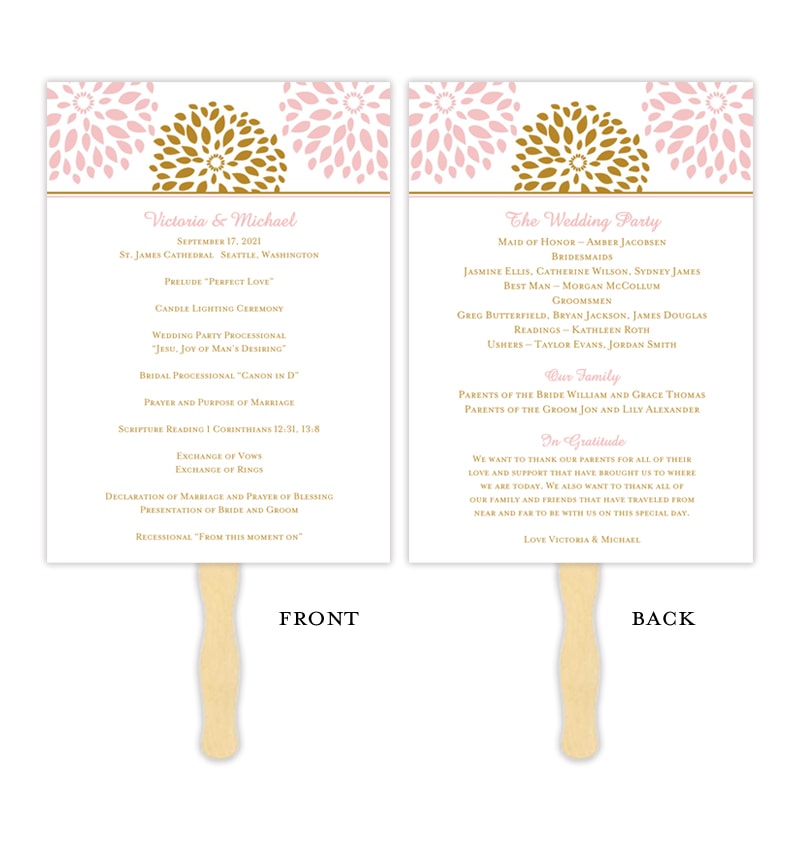 Wedding Program Fan Petal Blooms Blush Pink Gold Wedding