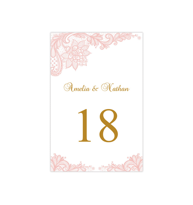 Wedding Table Number Template Vintage Lace Blush Pink Flat