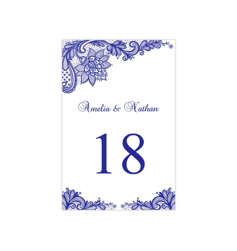 wedding table number template vintage lace royal blue flat wedding