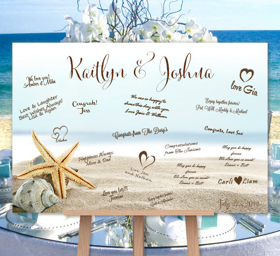 Beach Wedding Guest Book Poster Or Canvas Personalized Starfish