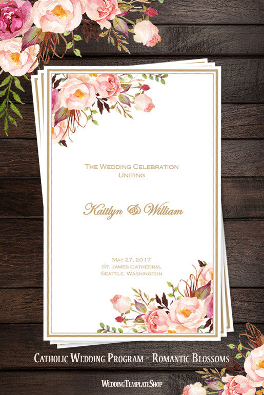 Catholic Church Wedding Program Romantic Blossoms Diy Printable