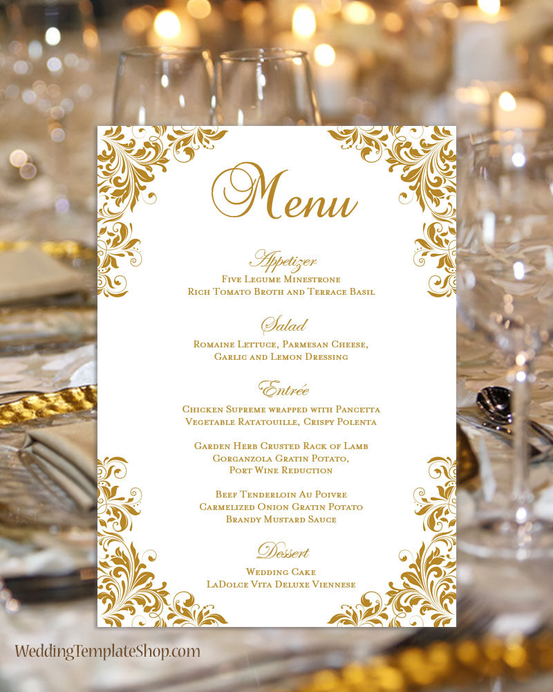 Wedding Reception Menu Template Kaitlyn Gold 5x7 Wedding