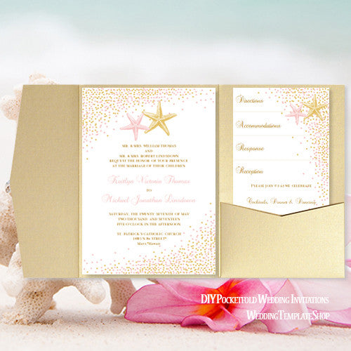 Pocket Invitation Template Diy Printable Wedding Tagged Starfish