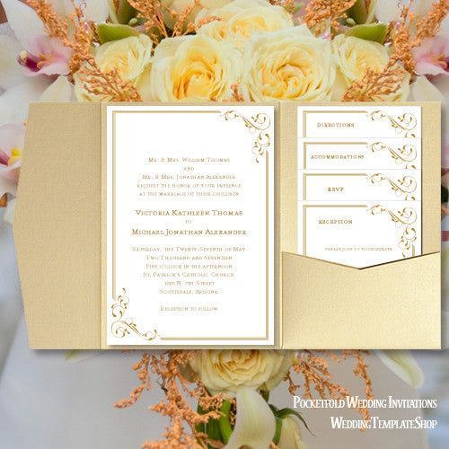 Pocket Fold Wedding Invitations Elegance Gold 5x7 Wedding