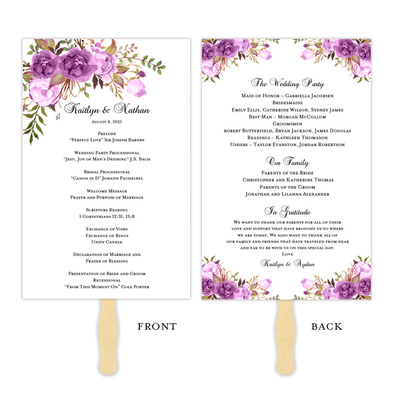 Wedding Program Fan Romantic Blossoms Purple Lavender Lilac