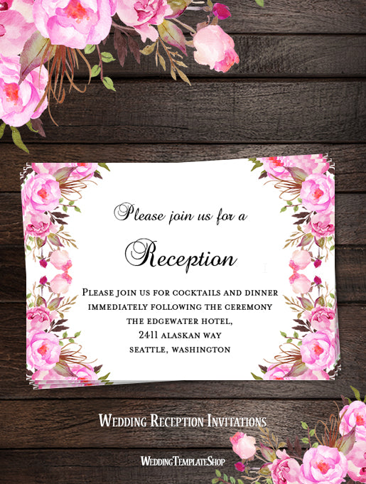 Wedding Reception Invitations Pink Romantic Blossoms Diy Printable