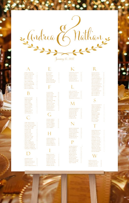 Wedding Seating Chart Poster For Reception In Andrea Gold Wedding Template Shop