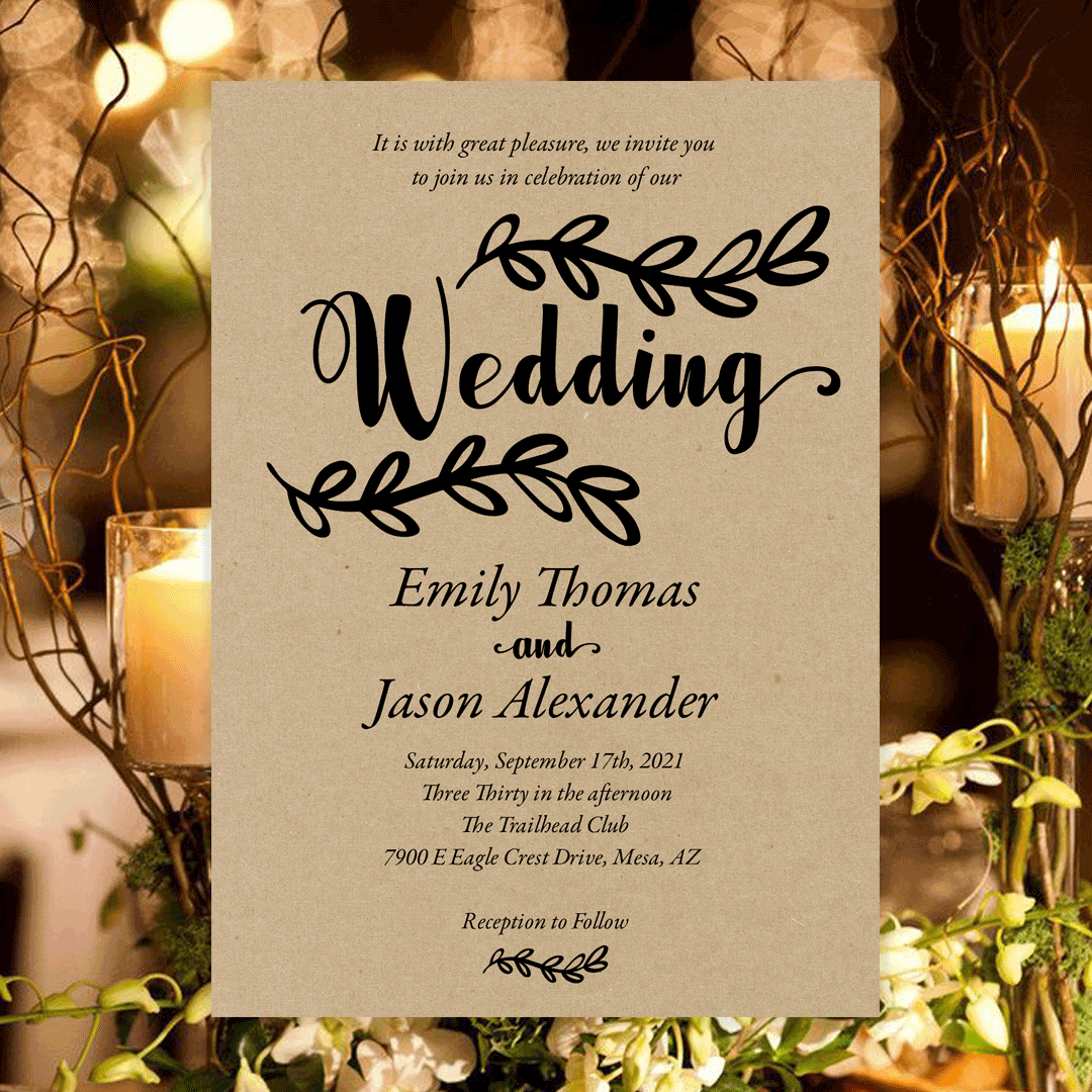 Wedding Invitation Template Rustic Branch Edit Online, Download, Print