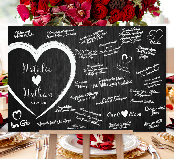 Wedding Guest Idea Personalized Wall Art Print Canvas Heart Black - Wedding Template Shop