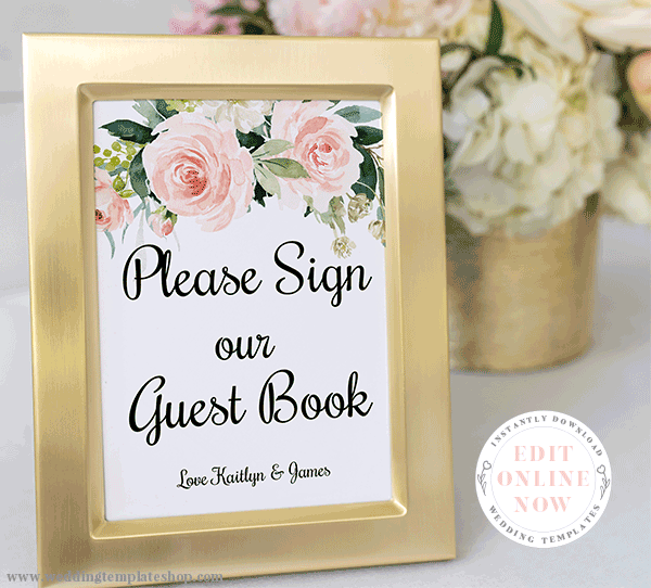 Wedding Guest Book Sign Blush Florals Edit Online Download And Print Wedding Template Shop