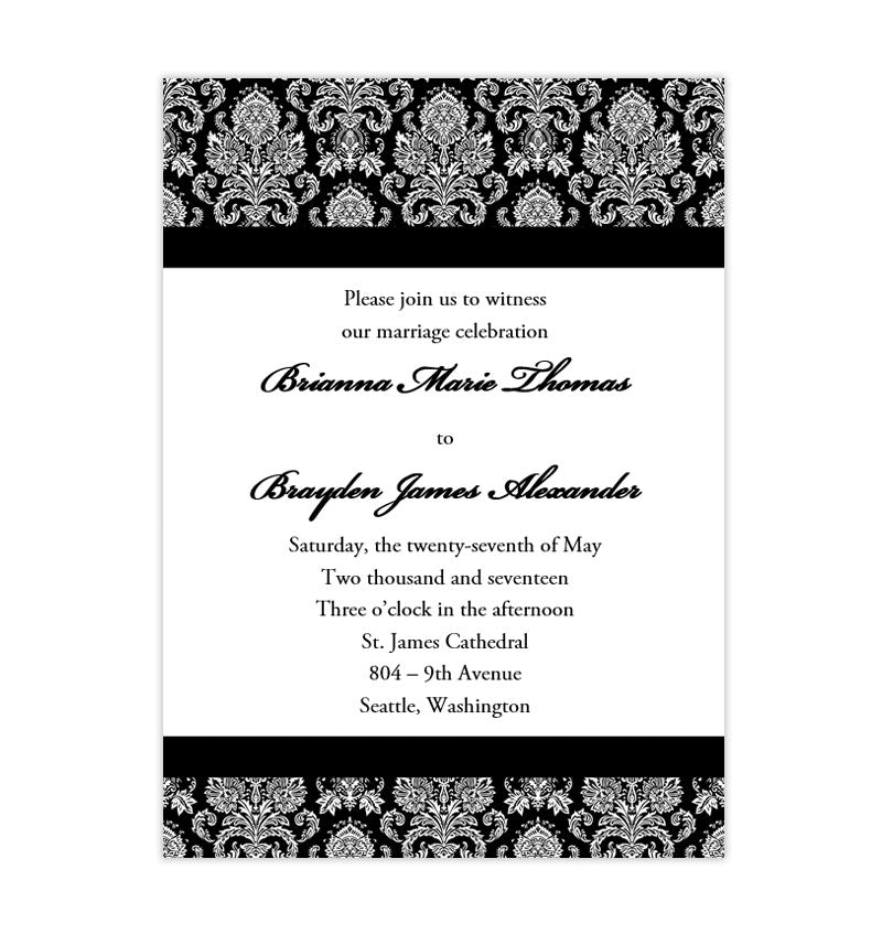 Damask Wedding Invitation Black White Wedding Template Shop