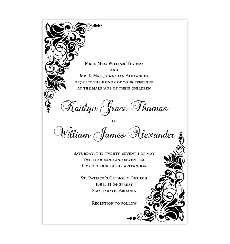 Gianna Wedding Invitation Black White - Wedding Template Shop