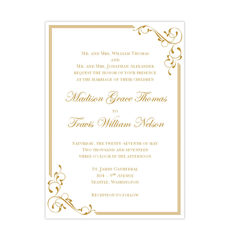 Elegance Wedding Invitation Gold Wedding Template Shop