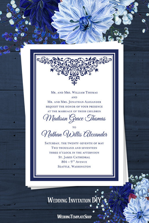 Anna Maria Wedding Invitation Navy Blue Wedding Template