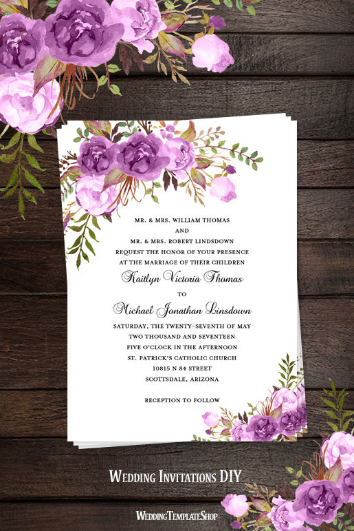 Printable Wedding Invitation Romantic Blossoms Make Your Own Diy