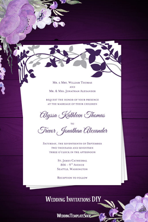 Forever Entwined Wedding Invitation Purple Eggplant Silver ...