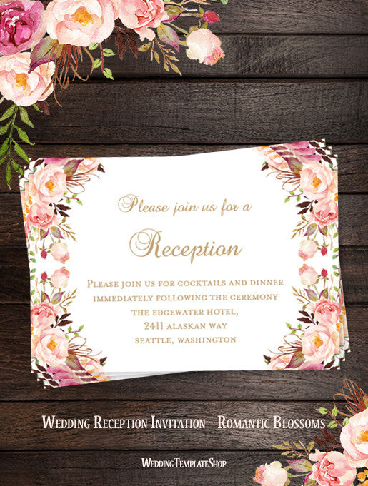 Wedding Reception Invitations Romantic Blossoms Diy Printable