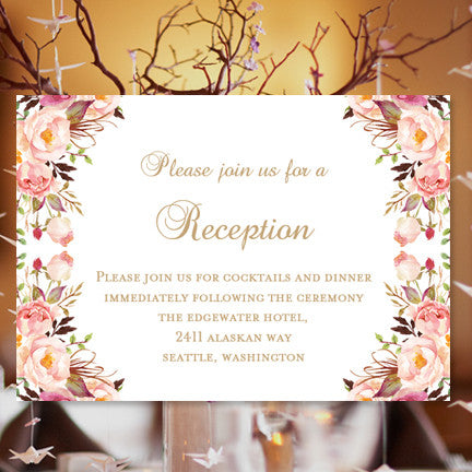 Wedding Reception Invitations Romantic Blossoms Diy Printable