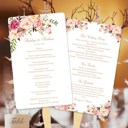 Wedding Program Fan Romantic Blossoms Diy Ceremony Program