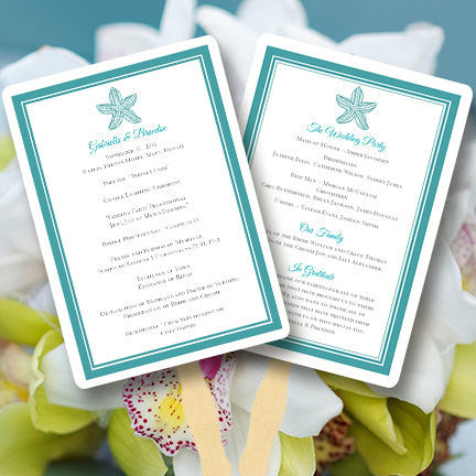 Wedding Program Fan Beach Starfish Turquoise Wedding Template Shop