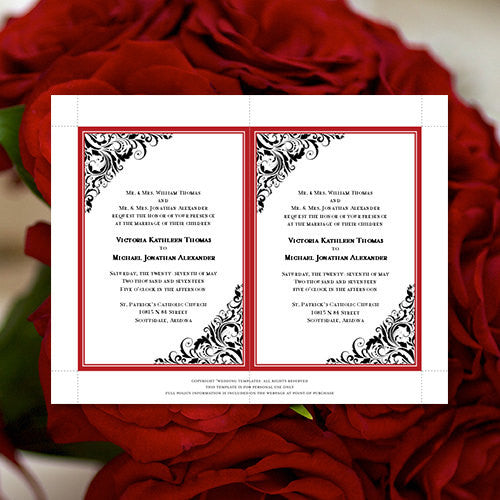 Pocket Fold Wedding Invitations Brooklyn Red Black 5x7 Wedding