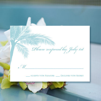 Wedding Response Cards Tropical Palms Blue