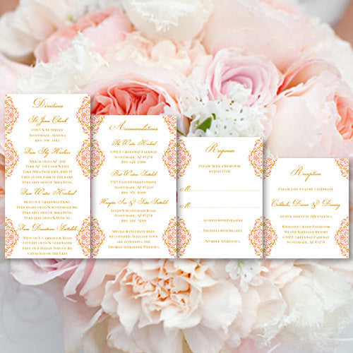 Pocket Fold Wedding Invitations Grace Coral Gold 5x7 ...