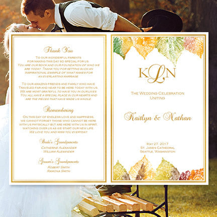 Wedding Program Template Fall In Love Autumn Colors Wedding