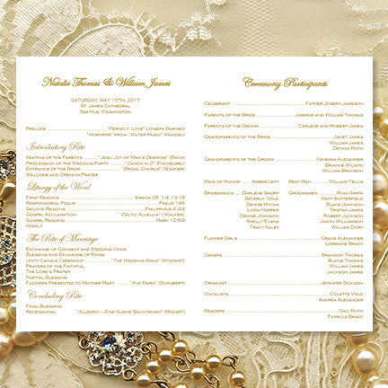 Catholic Church Wedding Program Vintage Lace Gold (2 ...