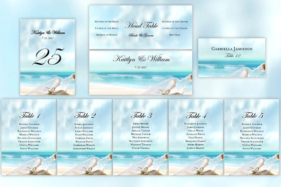 Wedding Seating Chart Set Message In A Bottle Beach Theme