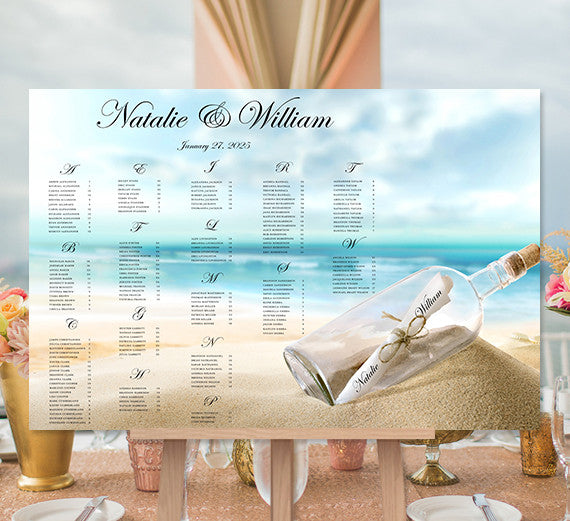 Wedding Seating Chart Poster Message In A Bottle Tropical Beach Print Ready Digital File