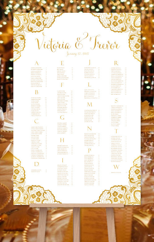 Wedding Seating Chart Poster Victoria Lace Gold Print Ready Digital Fi Wedding Template Shop