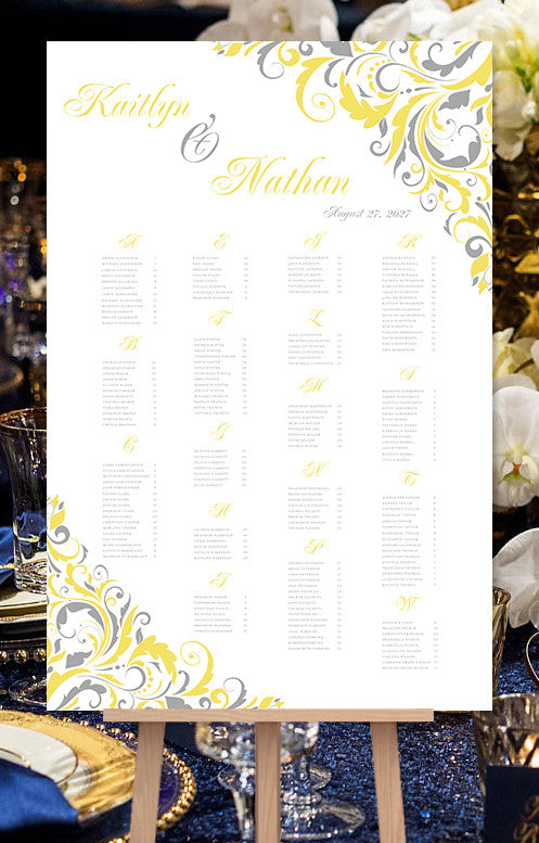 Wedding Seating Chart Poster Brooklyn Lemon Yellow Gray 