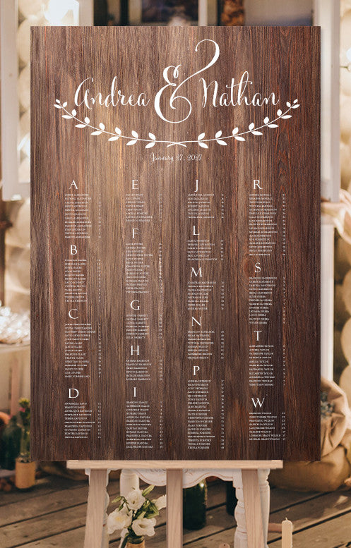 Wedding Seating Chart Poster Rustic Wood Andrea Digital ...