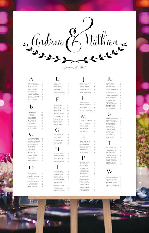 Wedding Seating Chart Poster Andrea Black White Print Ready Digital Fi Wedding Template Shop