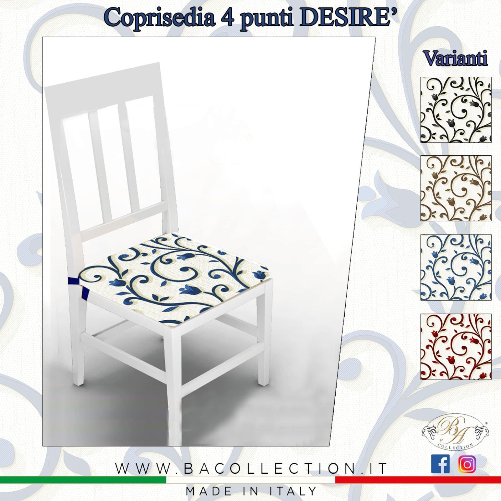 Confezione 6 Cuscini per Sedia con laccetti 4 punti, imbottiti, fantasia DESIRE', coprisedia cucina coordinato