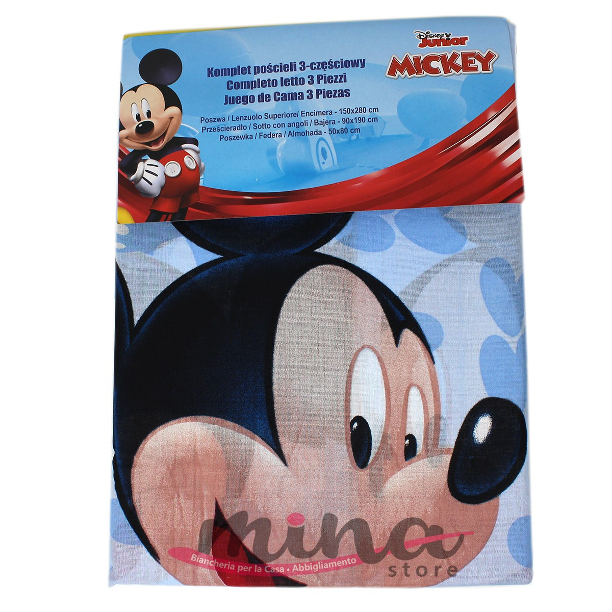 Completo Letto Singolo MICKEY MOUSE DISNEY 100% Cotone 1 federa +lenzuolo di sopra + sotto con angoli 0741