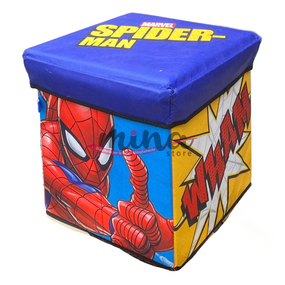 Pouf contenitore Vari personaggi Disney o Marvel, SPIDERMAN 2 , in stoffa Contenitore cubo salvaspazio 30cmx30cmx30cm 0921