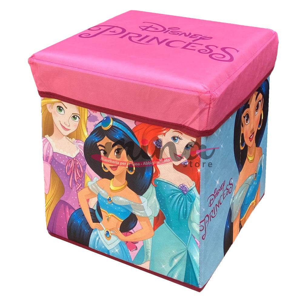 Pouf contenitore Vari personaggi Disney o Marvel,  MY PRINCESS , in stoffa Contenitore cubo salvaspazio 30cmx30cmx30cm 0921