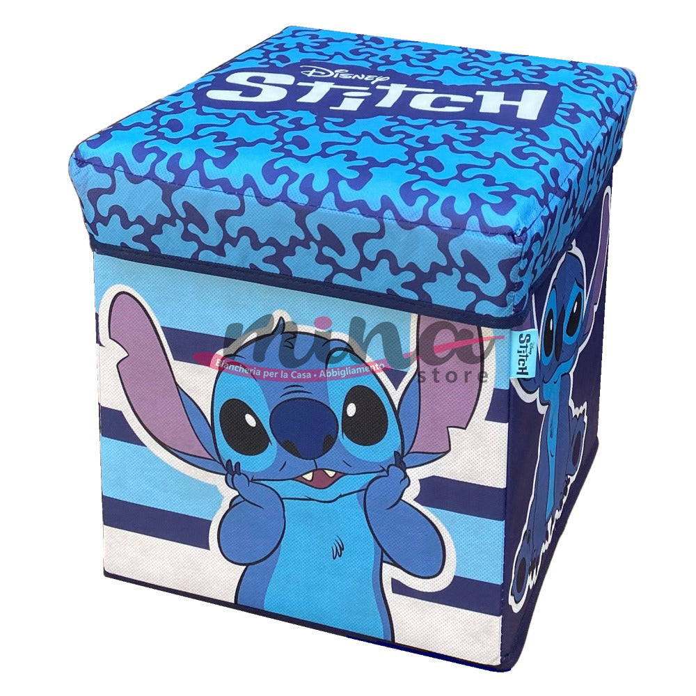 Pouf contenitore Vari personaggi Disney o Marvel,  STITCH BLU , in stoffa Contenitore cubo salvaspazio 30cmx30cmx30cm 0921