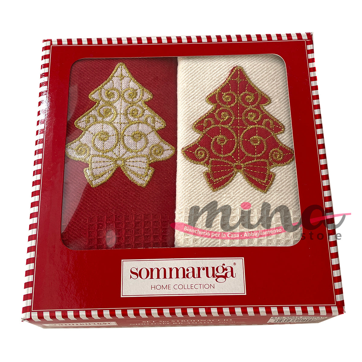 IDEA REGALO - Set 2 Strofinacci a nido d'ape scatolate SOMMARUGA Made in Italy, Natale