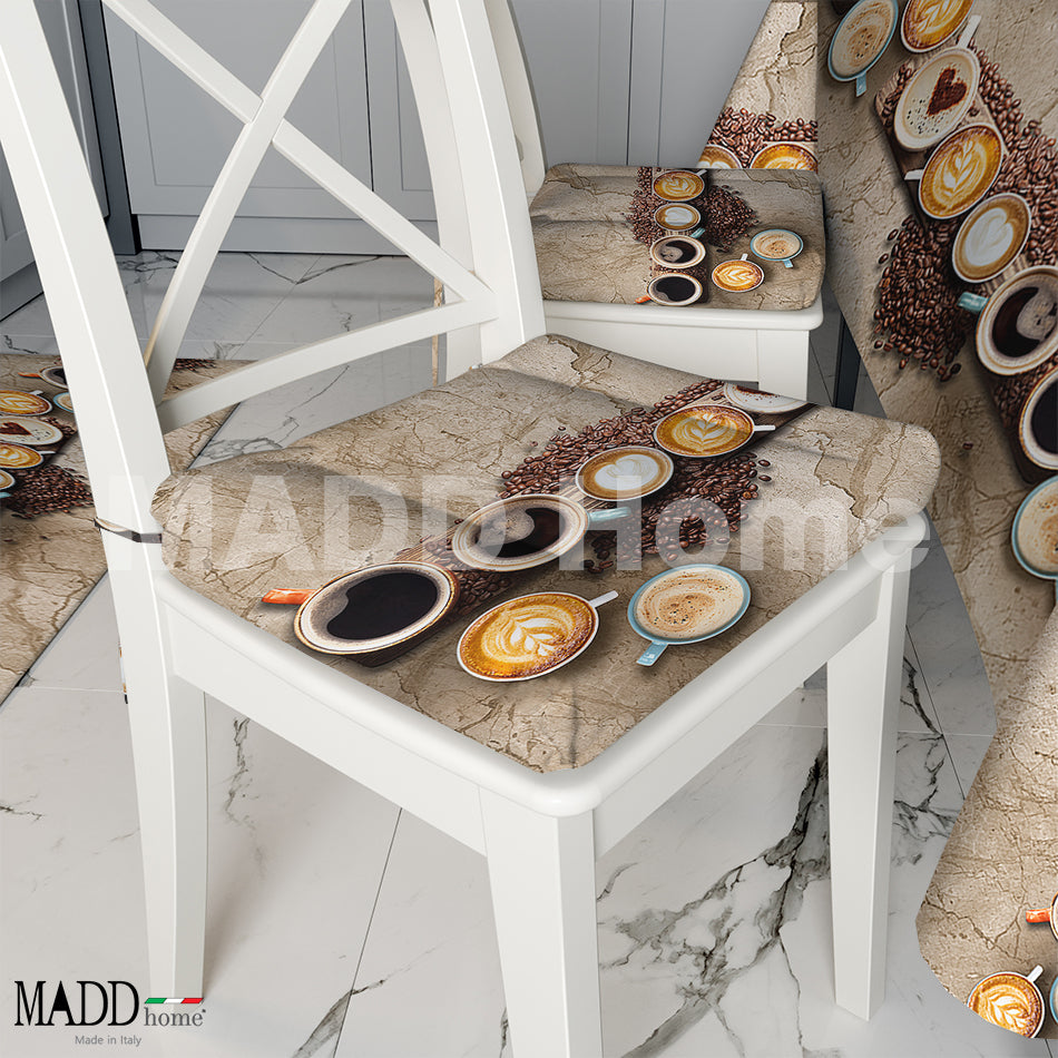 CUSCINI sedia 6 pezzi esclusivo MADD Home moderno coordinato cucina FANTASIA TAZZA BEIGE - Made in Italy 0014