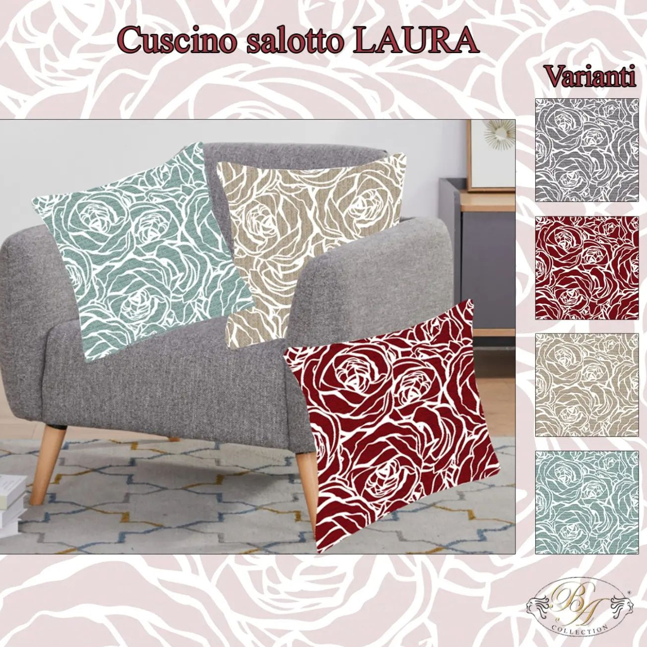 Federa Foderina arredo fantasia LAURA BA collection Per Cuscino 40x40 o 50x50 Con Zip, Made In Italy0865/0866