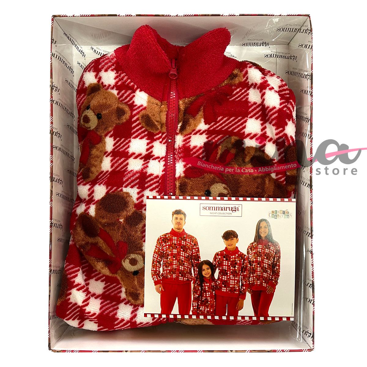 Pigiama in Pile FAMILY Natalizio mod. ORSETTI con ZIP - Sommaruga, Made in Italy, natale 1107