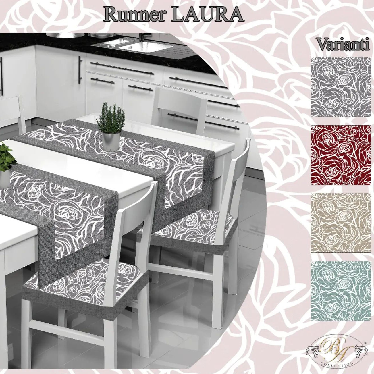 Runner striscia o tovaglietta da tavolo LAURA cotone 40cmX140cm cucina tavola Made in Italy 0871