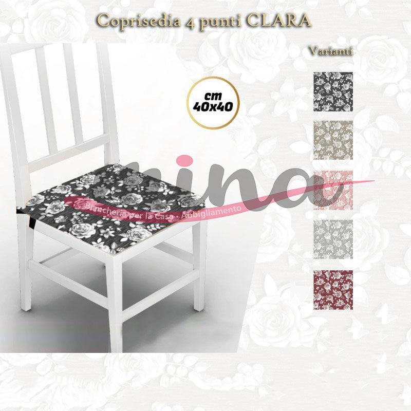 Confezione 6 Cuscini per Sedia con laccetti 4 punti, imbottiti, fantasia CLARA, coprisedia cucina coordinato 0379