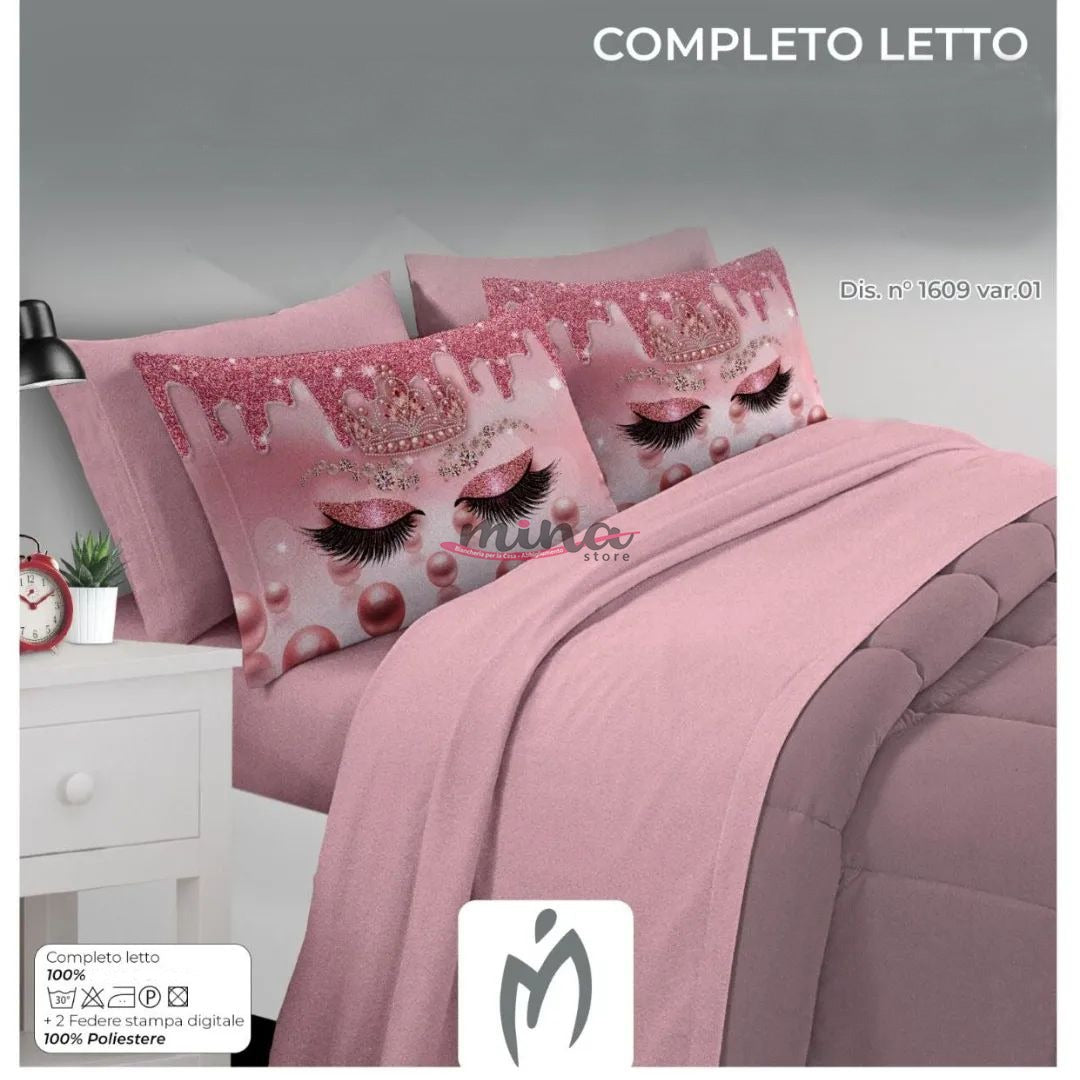 Completo Letto Matrimoniale stampa digitale MY PRINCESS OCCHI 3D Marta Marzotto + 4 federe Made in Italy