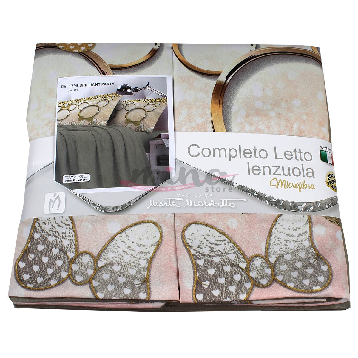 Completo Letto Matrimoniale stampa digitale 3D Marta Marzotto BRILLIANT PARTY ORO+ 2 federe Made in Italy 0179